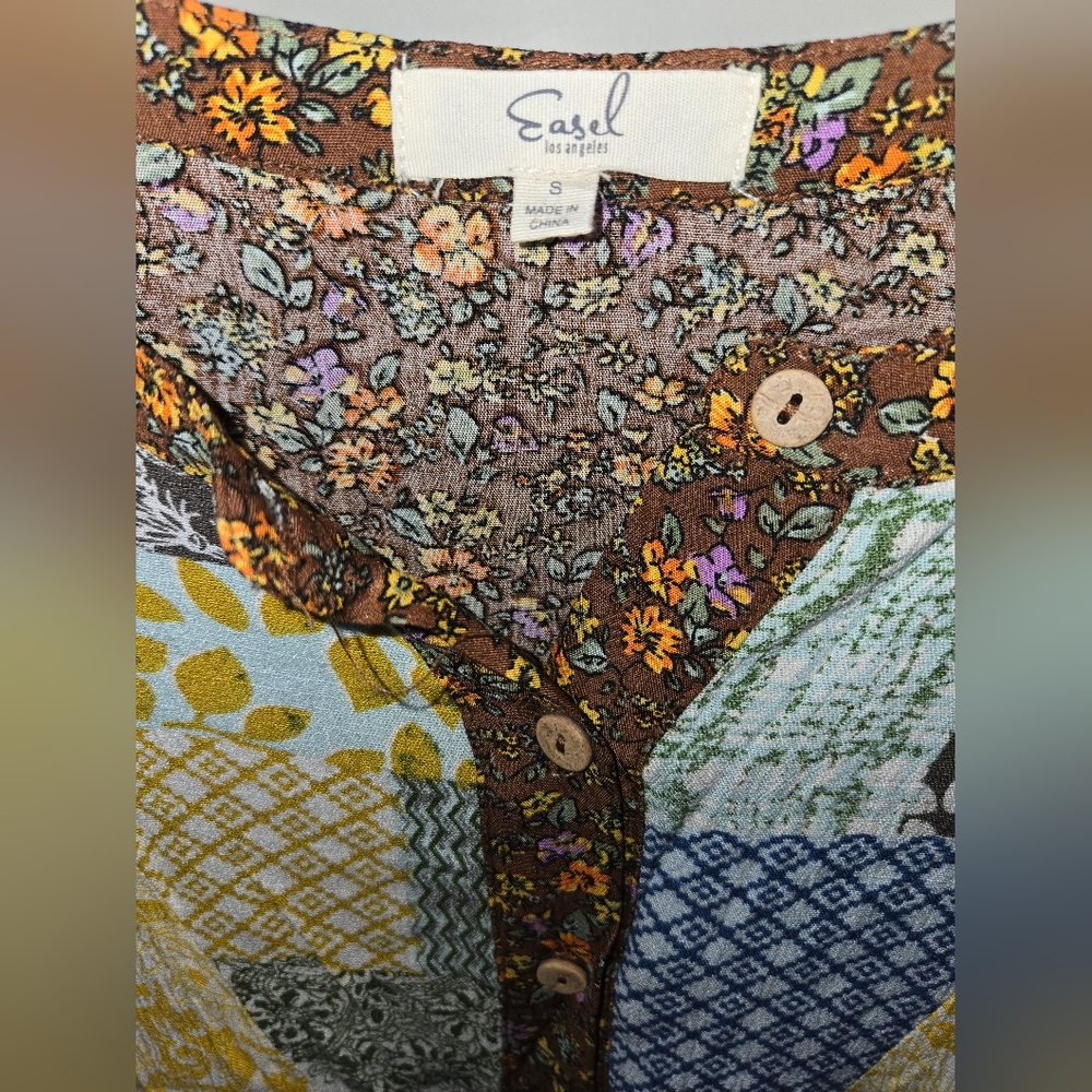 Easel Multicolor Patchwork Floral Blouse - image 3